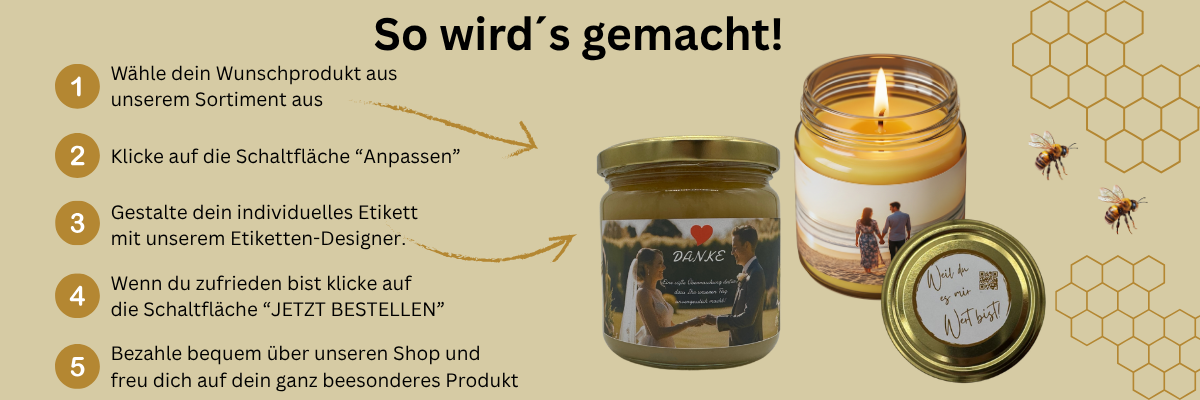 Schrittweise Erklärung wie du dein individuelles Honigglas gestalten kannst